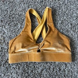 Golden yellow velvet material Fabletics sports bra